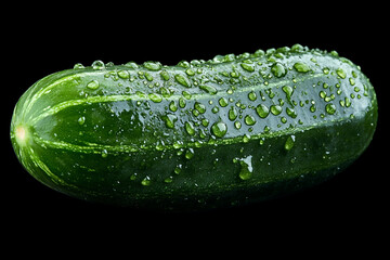 A dewy green cucumber isolated on black background