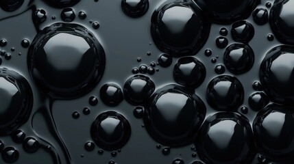 An abstract 3D render of black bubbles on a surface, creating a smooth and dynamic background.

