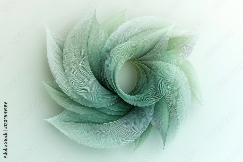 Aufkleber Swirling green abstract design with soft textures and smooth flow in a minimalist style. Generative AI