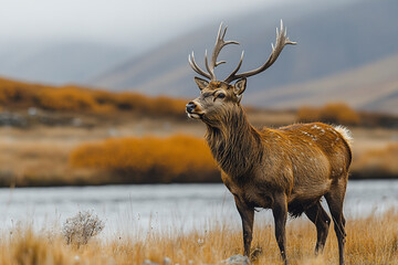 Majestic Red Deer Stag in Autumn Landscape