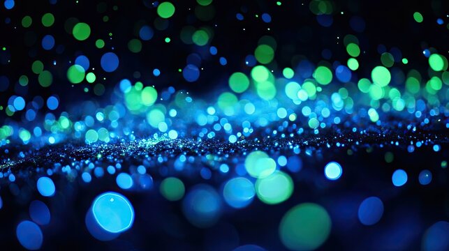 A shimmering glow of blue and green light bouncing and swirling in a hypnotic dance, isolated on a dark canvas.