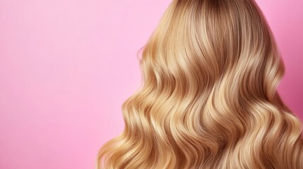 Fototapeta premium Portrait of beautiful long blonde hair woman isolated in pink, AI generated image