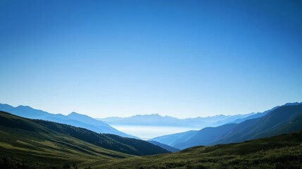 Obraz premium A serene mountain landscape with a clear blue sky, Nature scene, Majestic style