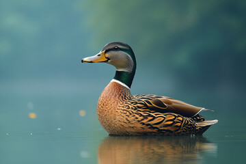 Female Mallard Duck Swimming Serene Water