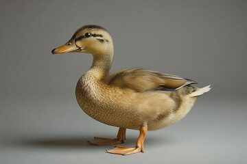 Obraz premium Young Mallard Duckling Standing Against Gray Background