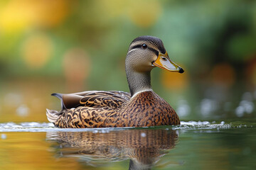 Obraz premium Female Mallard Duck Swimming in Calm Water
