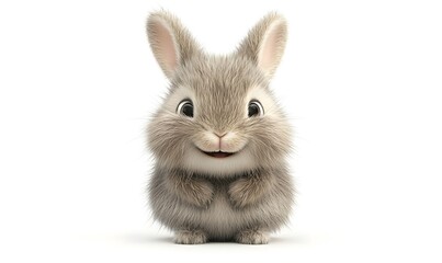 Obraz premium Cute 3D bunny sitting, smiling, white background, Easter