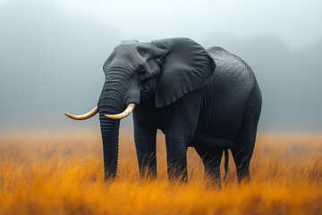 Fototapeta premium Majestic African Elephant In Golden Grassland