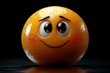 An orange fruit designed as a smiling emoticon