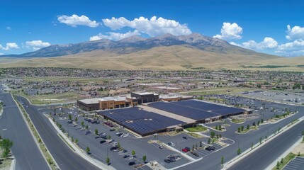 A solar panel installation on a business rooftop, illustrating a company's commitment to renewable energy and environmental sustainability