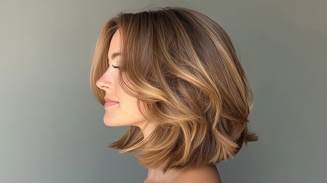 Woman with a stylish wavy blonde bob haircut