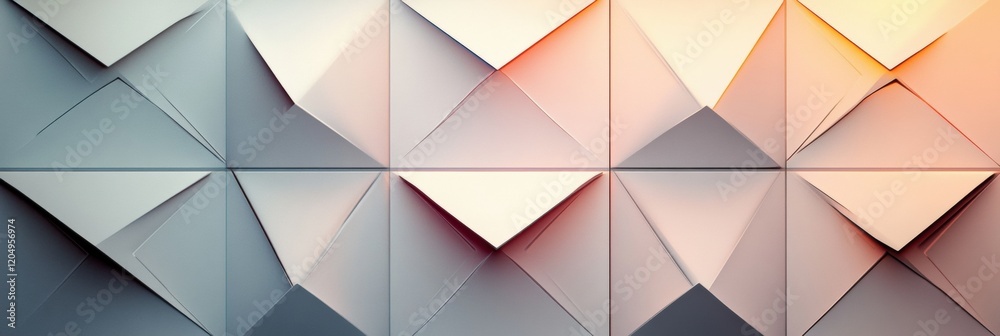 Poster Geometric patterns and textures created with a 3D design in soft colors and shadows on a flat surface. Generative AI