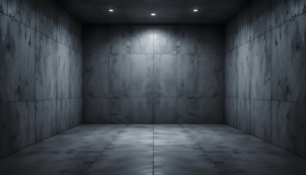 A dark and moody empty underground parking garage with concrete walls, dim lighting, and a sense of mystery, often used for cinematic or industrial scenes.