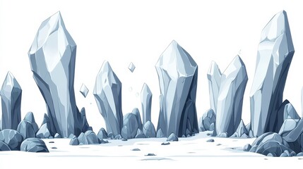 Abstract Illustration of Ice Crystals in a Snowy Landscape Setting