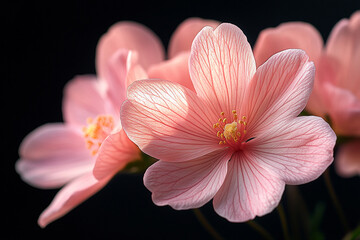 Delicate Pink Flowers Close Up Dark Background
