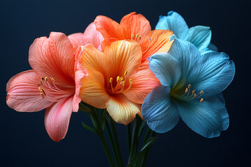Obraz premium Vibrant Orange and Blue Flowers Dark Background