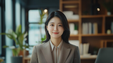 Sophisticated Korean Businesswoman in a Polished Office Setting