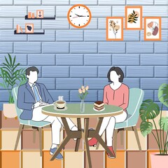 Illustration of people in a cafe