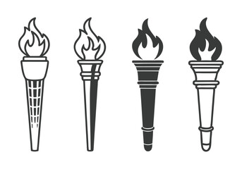 Minimalist Torch Icons Set | Hand-Drawn Line Art Vector Illustrations