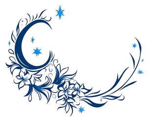 Crescent Moon Floral Design With Stars