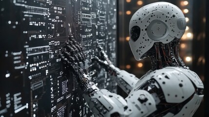 Fototapeta premium Electronic circuit board with AI smart robot technology, AI generated image