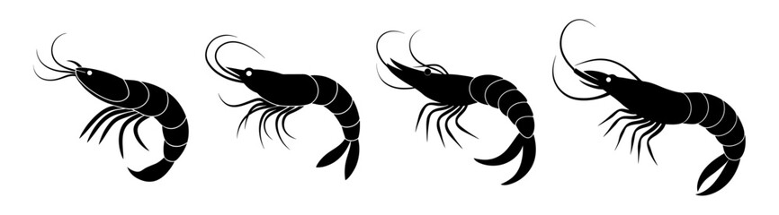 Shrimp silhouettes set 