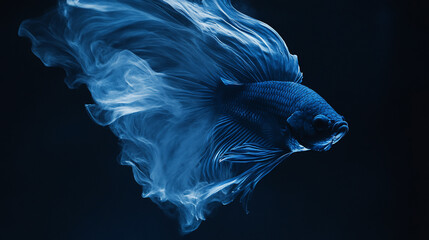 Naklejka premium Blue betta fish with flowing fins against a dark background.