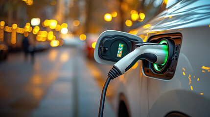electric car plug on charging station