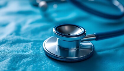 Close-up of a Stethoscope on a Blue Medical Drape