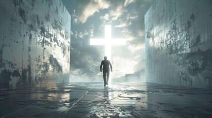 The concept of god helping, hope and faith, Christian religion concept and cross