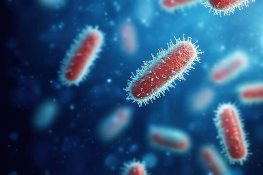 bacteria multiplying, set against a blue background.