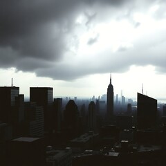 Dark stormy clouds over NYC skyline.