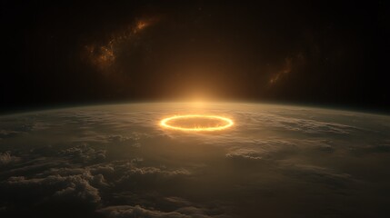 Obraz premium Fiery Ring of Light Encircling a Planet at Sunrise