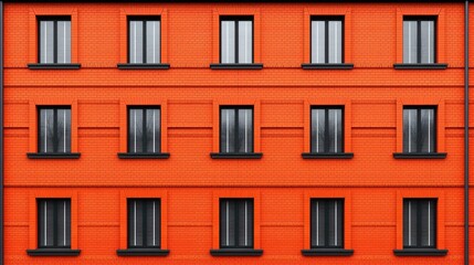 Fototapeta premium Vibrant Orange Brick Building Facade with Symmetrical Windows