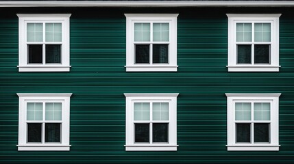 Fototapeta premium Six White Windows on a Dark Green House Exterior