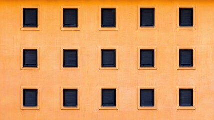 Fototapeta premium Abstract Orange Building Facade with Symmetrical Windows