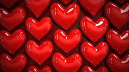 Fototapeta premium Seamless Pattern of Shiny Red Hearts Romantic Valentine's Day Background