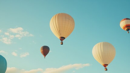 Obraz premium Balloons flying into the blue sky, symbolizing freedom and joyful celebrations 