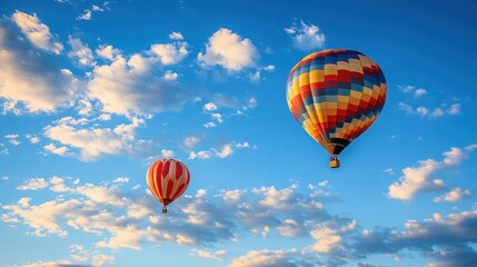 Balloons flying into the blue sky, symbolizing freedom and joyful celebrations