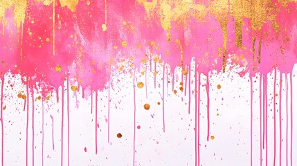 Fototapeta premium Pink and Gold Abstract Paint Drips and Splashes