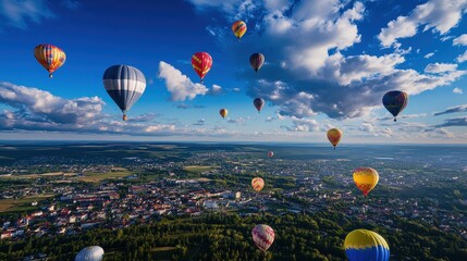 Balloons flying into the blue sky, symbolizing freedom and joyful celebrations 