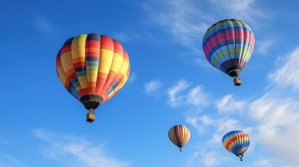 Obraz premium Balloons flying into the blue sky, symbolizing freedom and joyful celebrations 