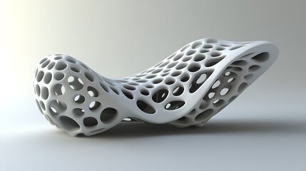 Abstract White Sculptural Form with Interconnected Holes