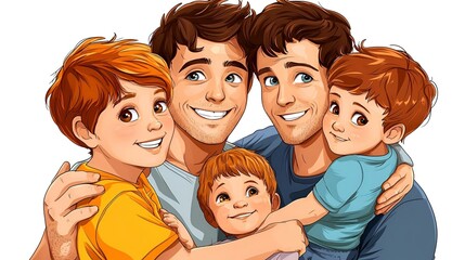 Joyful Family Gathering, a loving mother and father embrace their children, smiles radiate warmth, a moment of togetherness captured in time