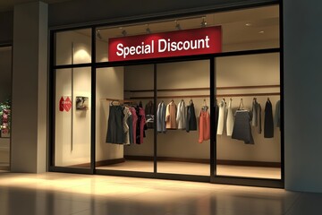 Modern Mall Storefront with Special Discount Banner