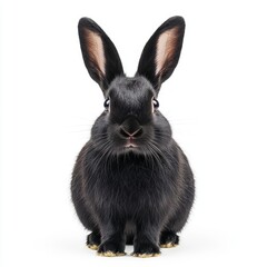 Obraz premium Adorable Black Rabbit Sitting on White Background
