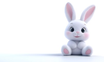 Cute bunny sitting, white background, Easter, digital illustration, greeting card