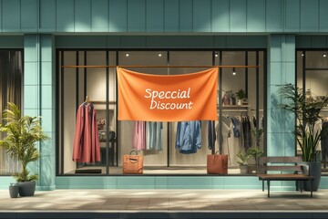 Modern Mall Storefront with Special Discount Banner