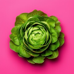 Obraz premium Vibrant Green Cabbage on Pink Background A Fresh and Minimalist Food Image