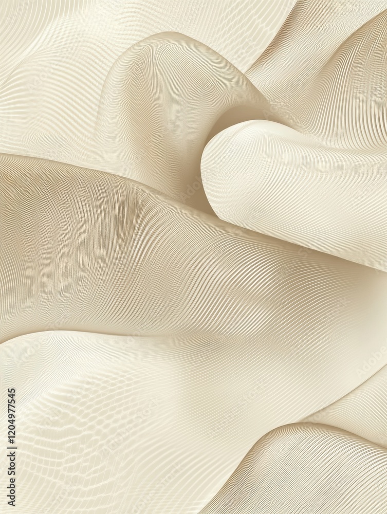 Poster Elegant waves of cream fabric flowing gracefully in soft lighting creating a serene and harmonious atmosphere. Generative AI